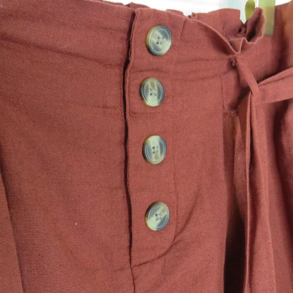 American Eagle Red Button Down High Rise Paperbag Tie Skirt Extra Small